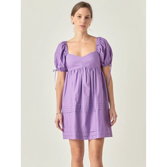 English Factory Dresses & Skirts - English Factory Lavender Purple Puff Sleeve Cotton Mini Dress Size Medium